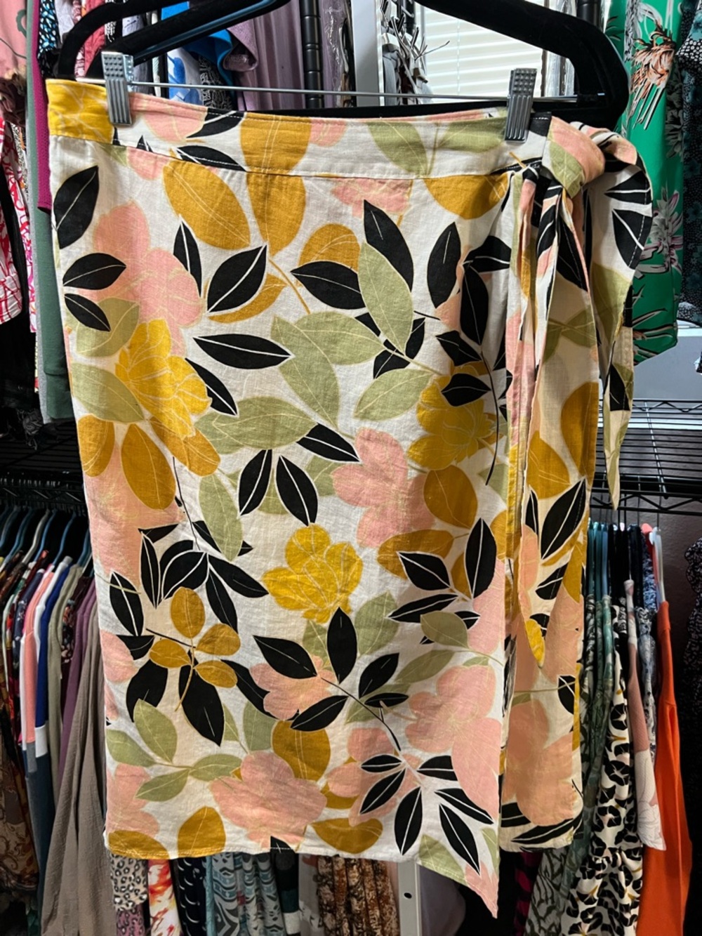 Rachel Zoe Floral Wrap Linen Midi Skirt in Yellow, Pink, Black, Olive